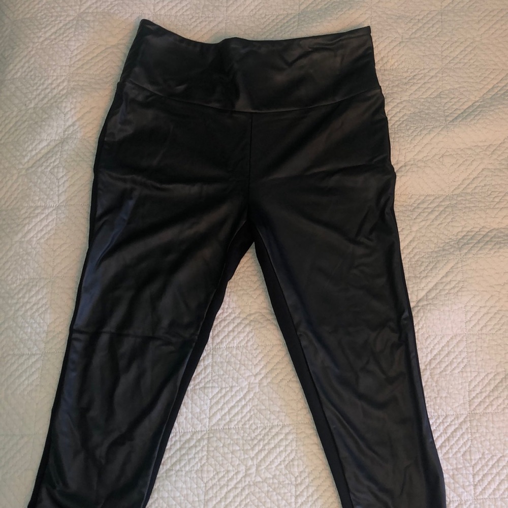Half & half pleather/faux leather leggings